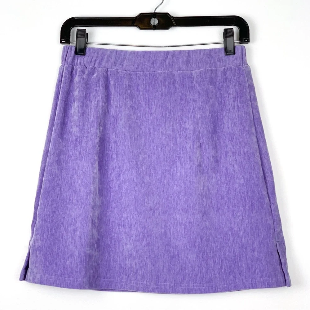 Cider velour miniskirt in lavender light purple stretch skirt fits size small